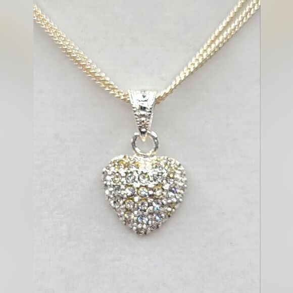 Sterling silver heart necklace. Pave faux diamonds - Picture 4 of 4